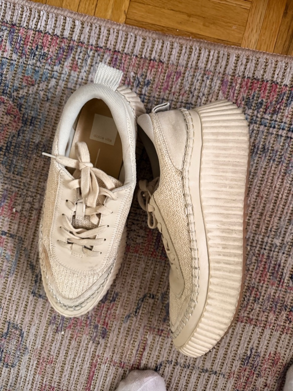 Dolce Vita Neutral Knit Lace-Up Platform Sneakers - Picture 2 of 5